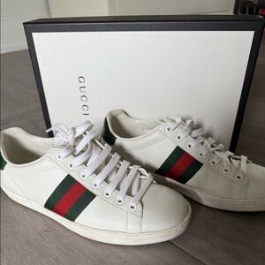 Selling Gucci Ace Web Stripe Leather Sneakers